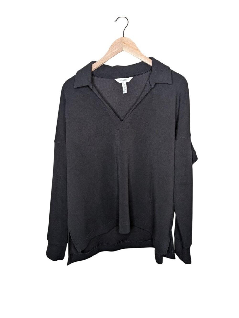 Spanx Black Air Essentials Polo Long Sleeve Top plus size 1X 50777r